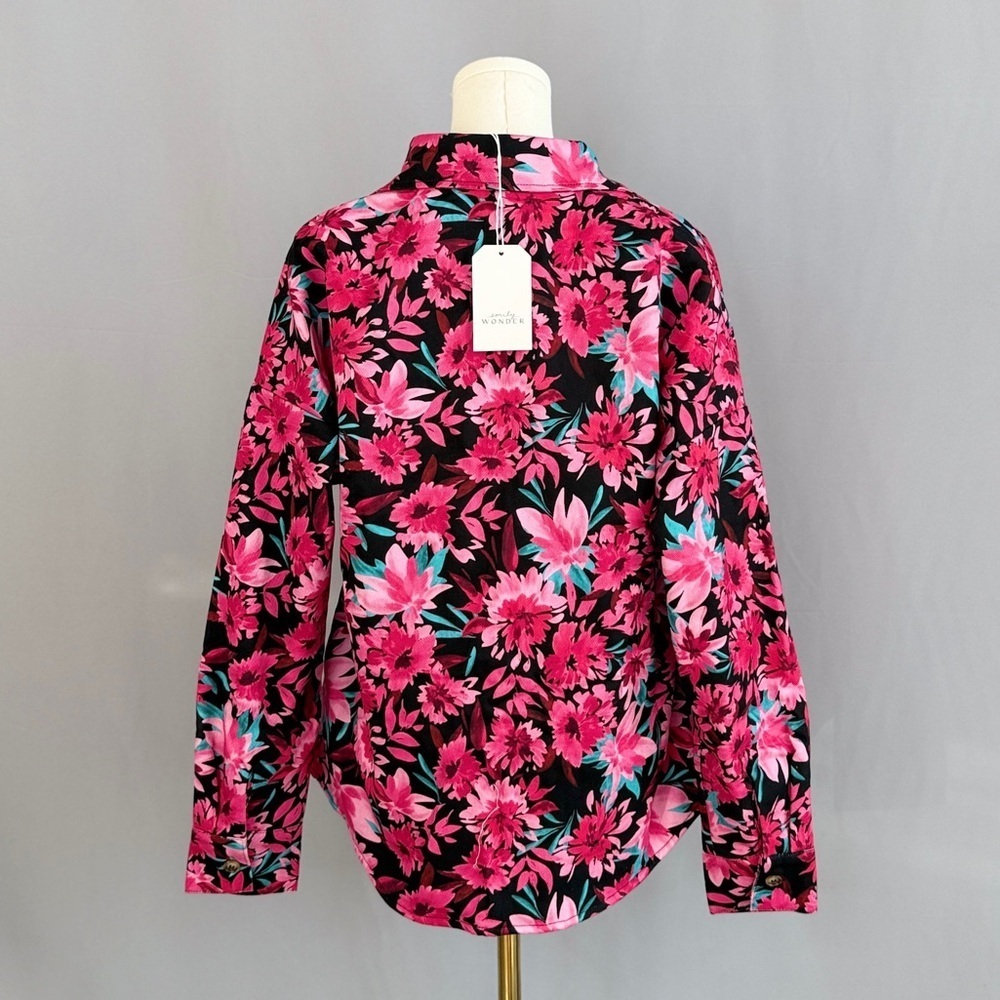 Make A Bold Statement Vibrant Floral Jacket Hot Pink Floral With Aqua Accents - Picture 5 of 8